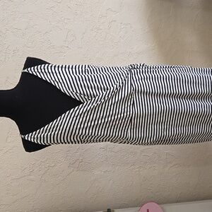 Striped faux wrap dress